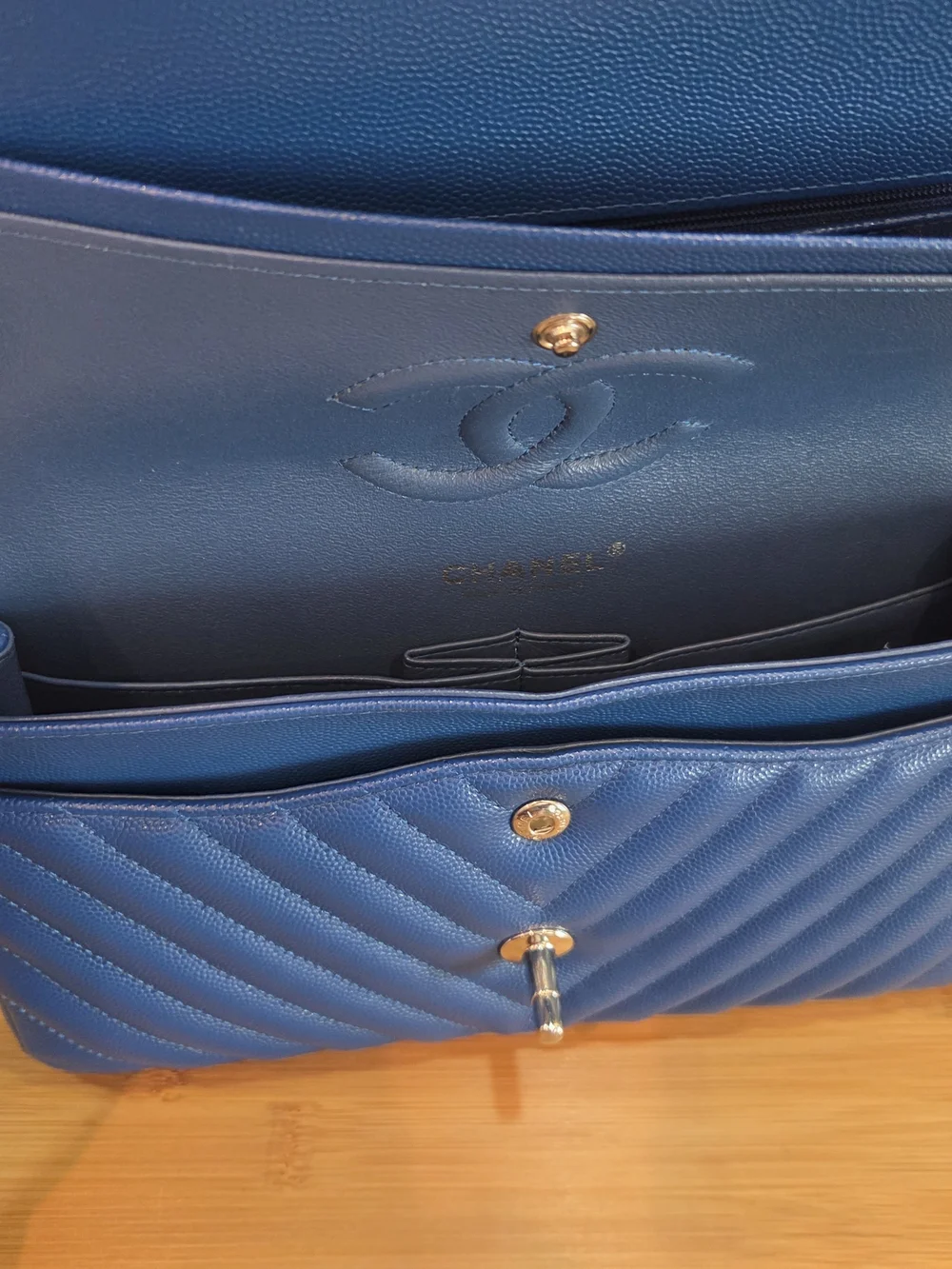 Chanel Chevron Caviar Leather Flap Bag in Navy Blue